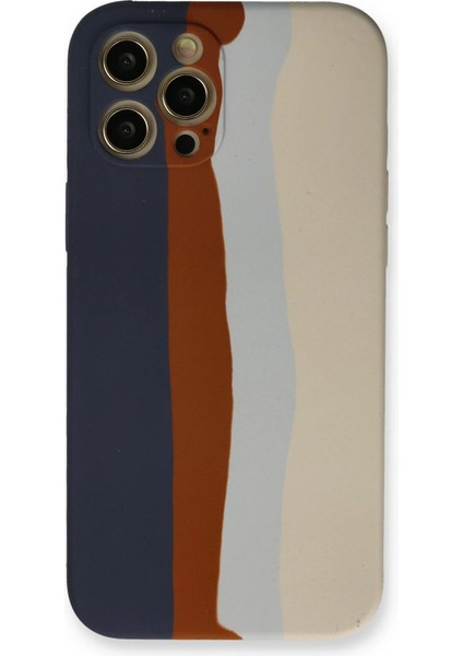 iPhone 12 Pro Max Kılıf Ebruli Lansman Silikon - Lacivert-Krem - NX8481-7285