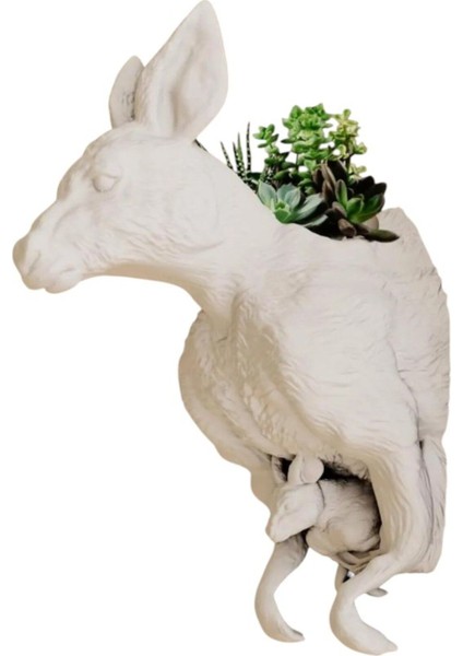 Beyaz Kanguru ve Yavrusu Temalı Duvar Saksısı, Dekoratif ve Şık Tasarım