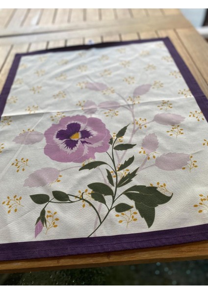 Menekşe Desenli 52X65CM %100 Pamuk Dokuma Mutfak Bezi, Çok Renkli ve Şık Kullanım.