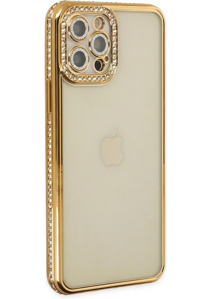iPhone 12 Pro Kılıf Joke Taşlı Silikon - Gold - NX2913-7568