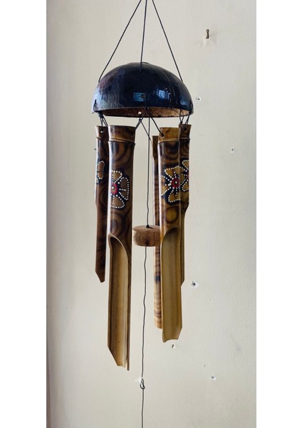 Kahverengi Bambu Rüzgar Çanı, Balkon ve Bahçe Dekoru Için Şık ve Doğal Aksesuar