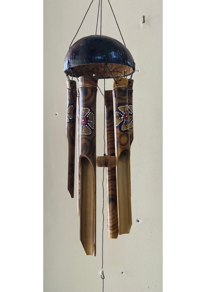 Kahverengi Bambu Rüzgar Çanı, Balkon ve Bahçe Dekoru Için Şık ve Doğal Aksesuar modelleri