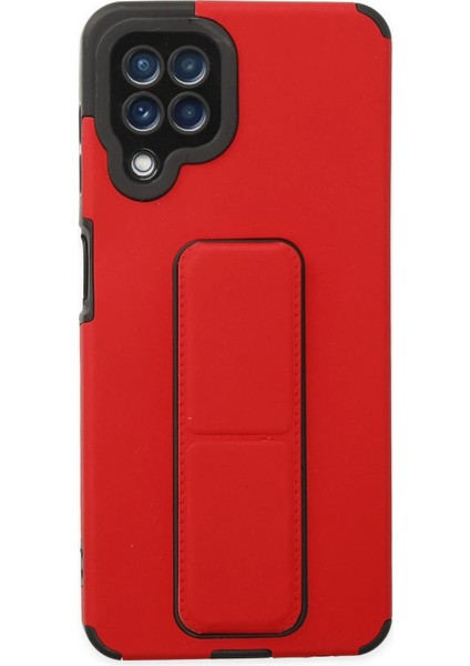 Samsung Galaxy A22 Kılıf Mega Standlı Silikon - Kırmızı - NX7179-2087