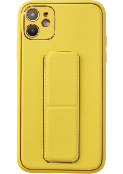 iPhone 12 Kılıf Coco Deri Standlı Kapak - Sarı - NX5435-8389