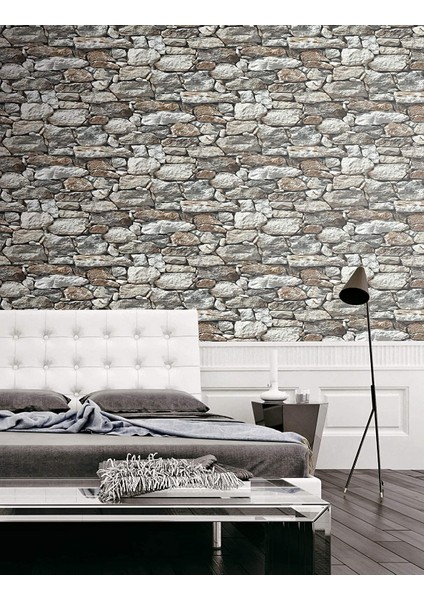 Taş Duvar Desenli Kendinden Yapışkanlı 3D Duvar Raf Kapı Kaplama Kağıdı 3 Metre 60 cm