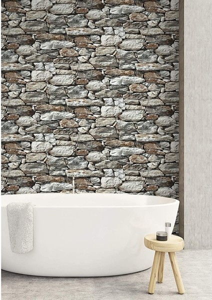 Taş Duvar Desenli Kendinden Yapışkanlı 3D Duvar Raf Kapı Kaplama Kağıdı 3 Metre 60 cm modelleri