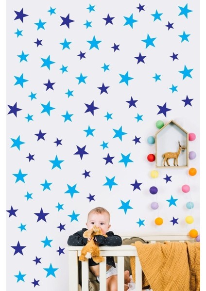 Lacivert ve Mavi Yıldız Desenli Çocuk Odası Duvar Sticker Seti