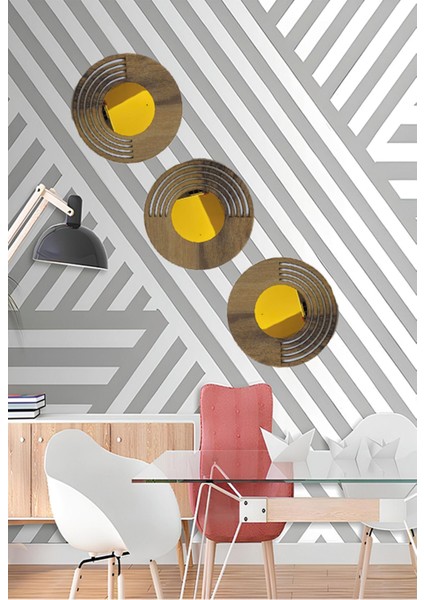 Doğal Ahşap 3'lü Duvar Dekor Tablo Seti, Şık ve Hafif Tasarım