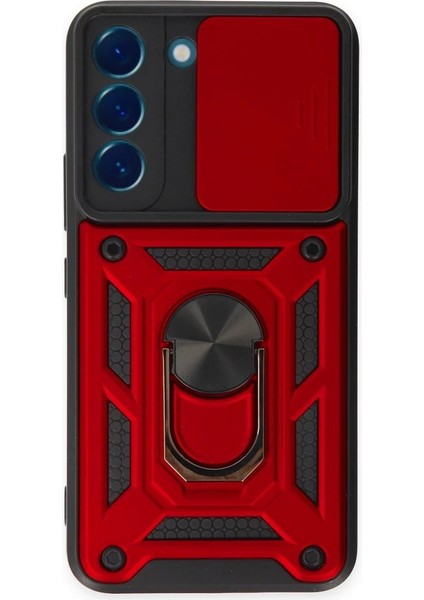 Samsung Galaxy S23 Fe Kılıf Pars Lens Yüzüklü Silikon - Kırmızı - NX3140-5433