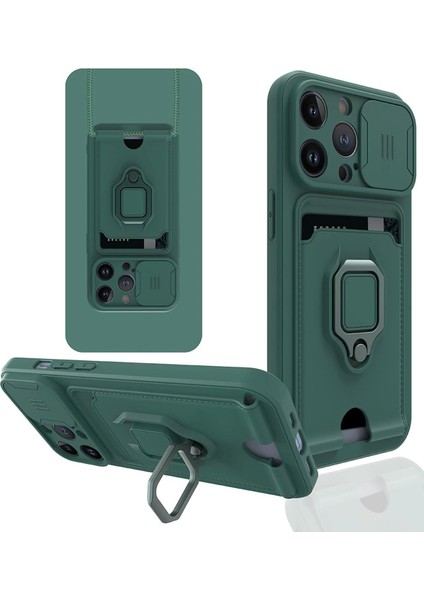 iPhone 13 Pro Kılıf Zuma Kartvizitli Yüzüklü Silikon - Yeşil - NX3840-1537