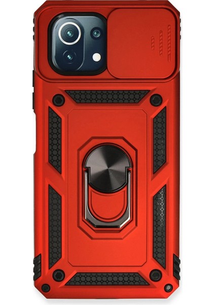 Xiaomi Mi 11 Lite Kılıf Pars Lens Yüzüklü Silikon - Kırmızı - NX5884-6618