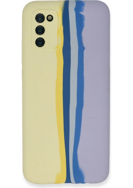 Samsung Galaxy A03S Kılıf Ebruli Lansman Silikon - Sarı-Lila - NX3569-2549