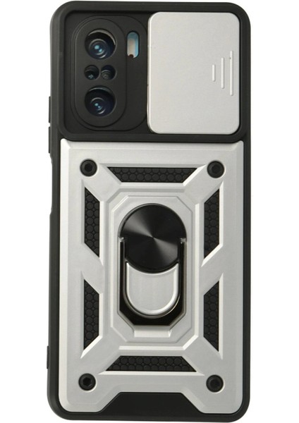 Xiaomi Poco F3 Kılıf Pars Lens Yüzüklü Silikon - Gümüş - NX6203-1015