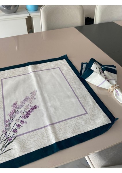 Mor Lavanta Desenli Pamuk Dokuma Peçete Seti, 43X43CM, 4 Adet