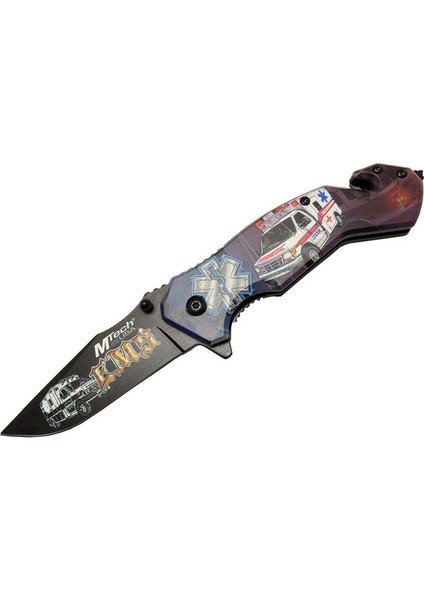 Mtech 4 23 5 İlkyardım Kurtarma / Kamp Çakı 20cm - Yarı Otomatik, Kemerlikli, Cam Kırma Ve İp Kesme Aparatlı