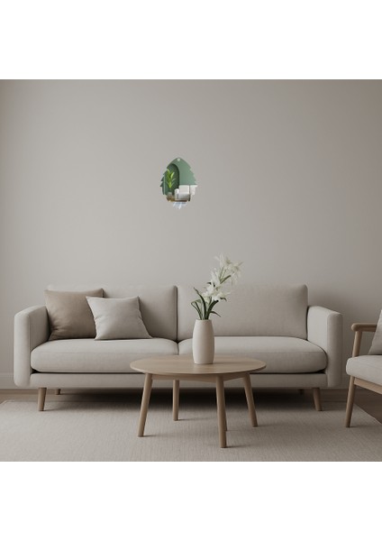 Ikili Ağaç Yaprağı Desenli Dekoratif Aynalı Tablo - NX9658-5422