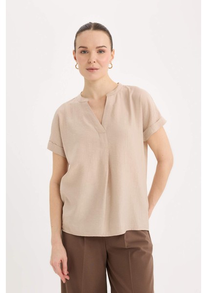 Regular Fit Bisiklet Yaka Krinkıl Kumaş Kısa Kollu Bluz D8682AX25SP modelleri
