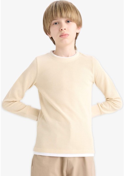 Erkek Çocuk Bisiklet Yaka Basic Düz Waffle Uzun Kollu Okul Tişörtü V1186A625AU modelleri