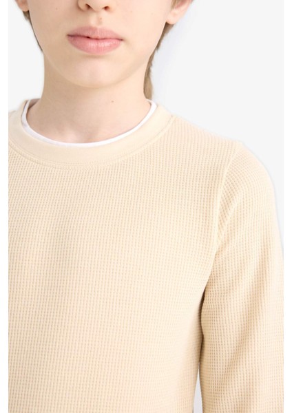 Erkek Çocuk Bisiklet Yaka Basic Düz Waffle Uzun Kollu Okul Tişörtü V1186A625AU indirimleri