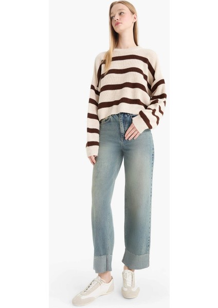 Coool Oversize Geniş Kalıp Bisiklet Yaka Çizgili Triko Kazak X4931AZ25WN fiyatları