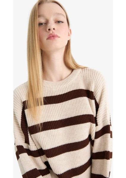 Coool Oversize Geniş Kalıp Bisiklet Yaka Çizgili Triko Kazak X4931AZ25WN indirimleri