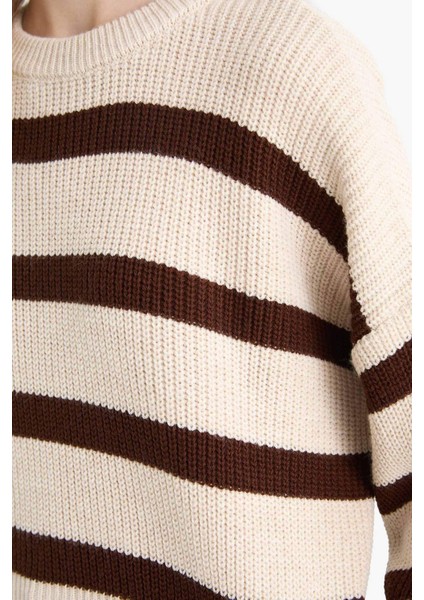 Coool Oversize Geniş Kalıp Bisiklet Yaka Çizgili Triko Kazak X4931AZ25WN