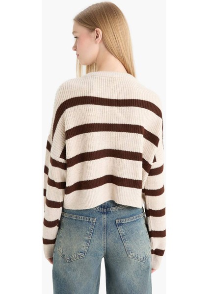 Coool Oversize Geniş Kalıp Bisiklet Yaka Çizgili Triko Kazak X4931AZ25WN