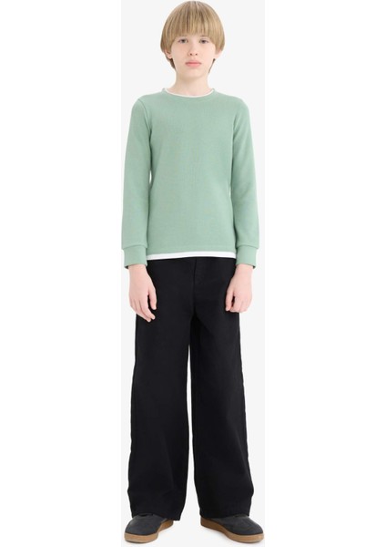 Erkek Çocuk Bisiklet Yaka Basic Düz Waffle Uzun Kollu Okul Tişörtü V1186A625AU fiyatları