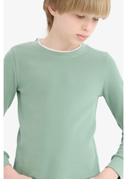 Erkek Çocuk Bisiklet Yaka Basic Düz Waffle Uzun Kollu Okul Tişörtü V1186A625AU fırsatları