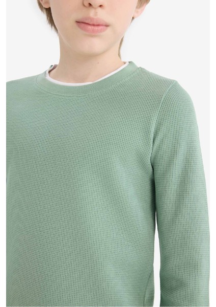 Erkek Çocuk Bisiklet Yaka Basic Düz Waffle Uzun Kollu Okul Tişörtü V1186A625AU indirimleri