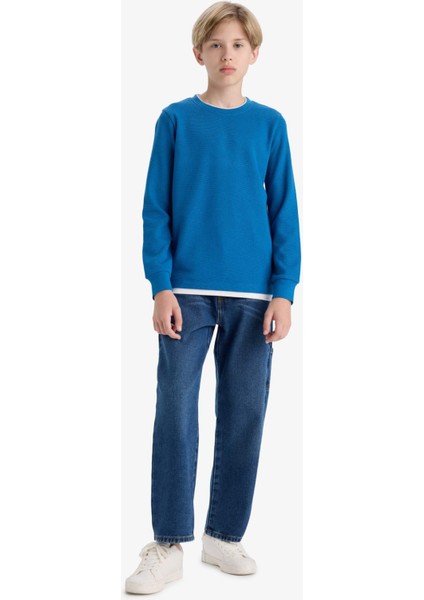 Erkek Çocuk Bisiklet Yaka Basic Düz Waffle Uzun Kollu Okul Tişörtü V1186A625AU fiyatları