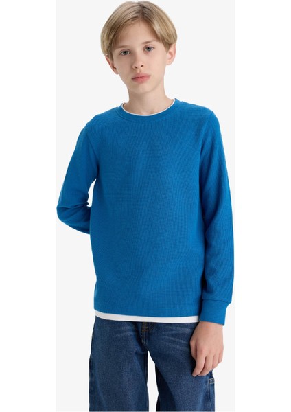 Erkek Çocuk Bisiklet Yaka Basic Düz Waffle Uzun Kollu Okul Tişörtü V1186A625AU fırsatları