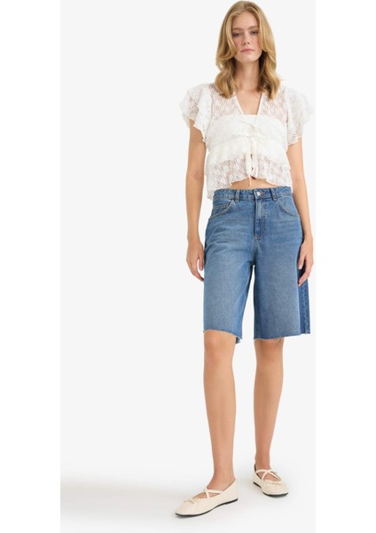 Fitted V Yaka Tül Önden Bağlamalı Kısa Kollu Bluz F7943AX25AU fiyatları