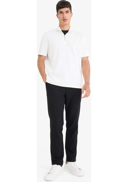 Regular Fit Dik Yaka Yarım Fermuarlı Modal Karışımlı Ağır Kumaş Kısa Kollu Tişört B6502AX25AU fiyatları