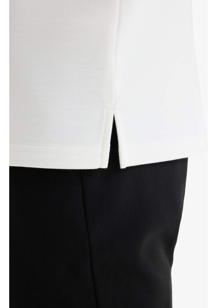 Regular Fit Dik Yaka Yarım Fermuarlı Modal Karışımlı Ağır Kumaş Kısa Kollu Tişört B6502AX25AU