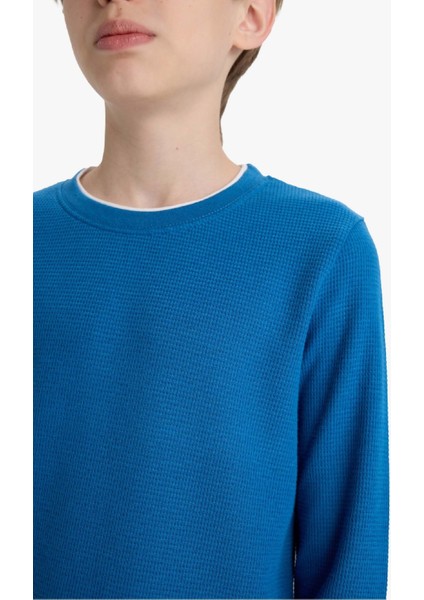 Erkek Çocuk Bisiklet Yaka Basic Düz Waffle Uzun Kollu Okul Tişörtü V1186A625AU indirimleri