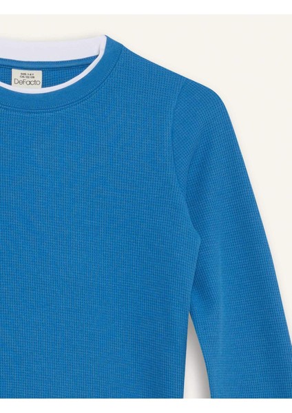 Erkek Çocuk Bisiklet Yaka Basic Düz Waffle Uzun Kollu Okul Tişörtü V1186A625AU
