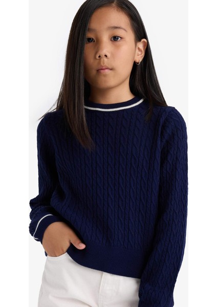 Kız Çocuk Okul Standart Fit Bisiklet Yaka Triko Kazak E7740A825AU