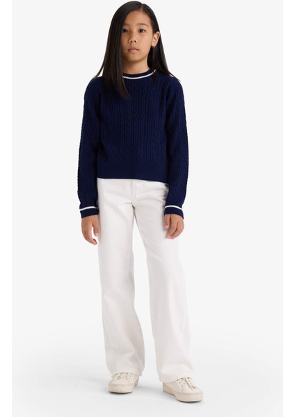 Kız Çocuk Okul Standart Fit Bisiklet Yaka Triko Kazak E7740A825AU fiyatları