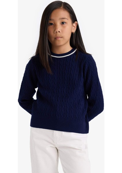 Kız Çocuk Okul Standart Fit Bisiklet Yaka Triko Kazak E7740A825AU modelleri