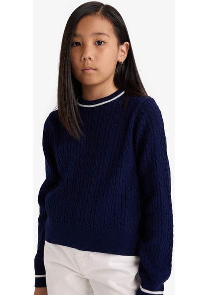 Kız Çocuk Okul Standart Fit Bisiklet Yaka Triko Kazak E7740A825AU fırsatları