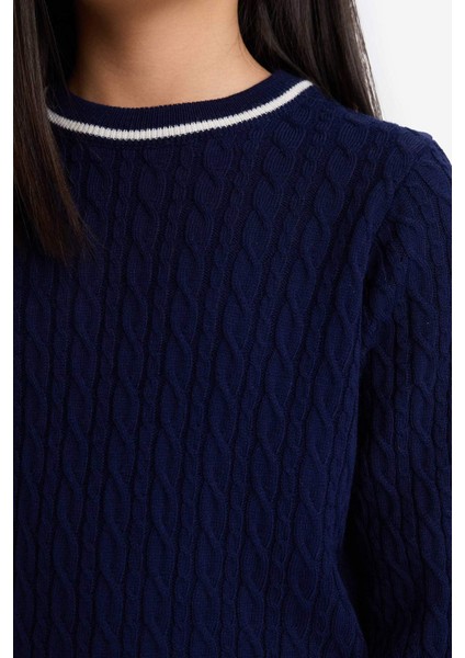 Kız Çocuk Okul Standart Fit Bisiklet Yaka Triko Kazak E7740A825AU indirimleri