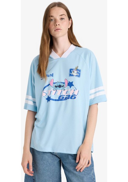Coool Disney Lilo & Stitch Oversize Geniş Kalıp V Yaka Baskılı Kısa Kollu Tişört F9176AX25AU modelleri