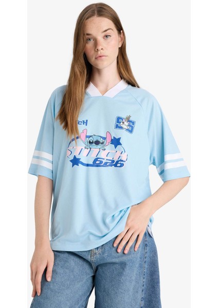 Coool Disney Lilo & Stitch Oversize Geniş Kalıp V Yaka Baskılı Kısa Kollu Tişört F9176AX25AU fırsatları