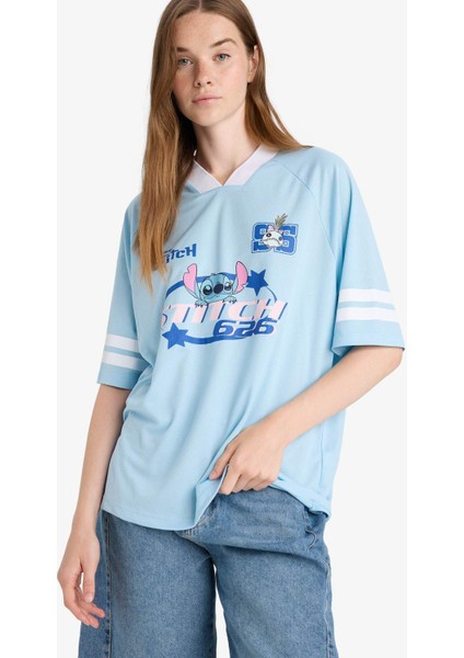 Coool Disney Lilo & Stitch Oversize Geniş Kalıp V Yaka Baskılı Kısa Kollu Tişört F9176AX25AU indirimleri