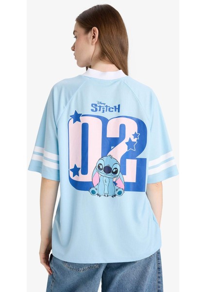 Coool Disney Lilo & Stitch Oversize Geniş Kalıp V Yaka Baskılı Kısa Kollu Tişört F9176AX25AU