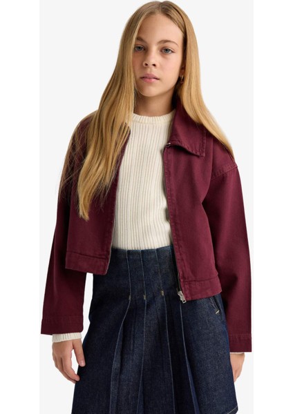 Kız Çocuk Okul Gabardin Fermuarlı Crop Ceket F7517A825AU