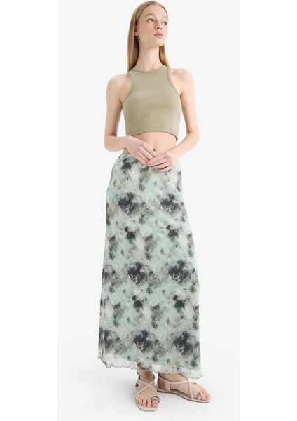 Coool A Form Desenli Normal Bel Penye Astar Tül Maxi Etek