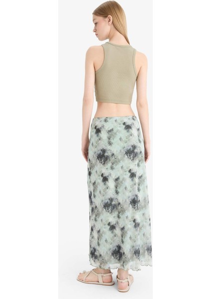 Coool A Form Desenli Normal Bel Penye Astar Tül Maxi Etek