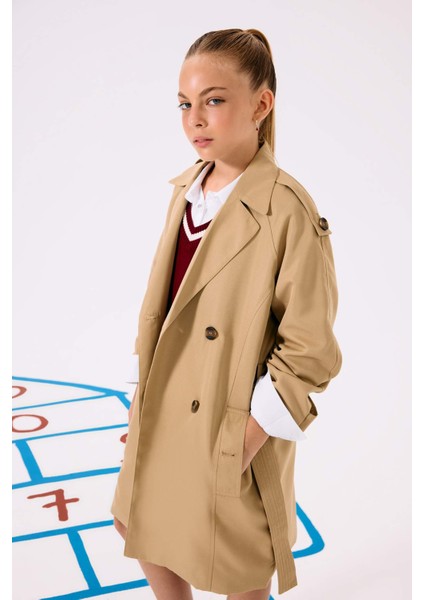 Kız Çocuk Okul Kemerli Cepli Trençkot E7642A825AU